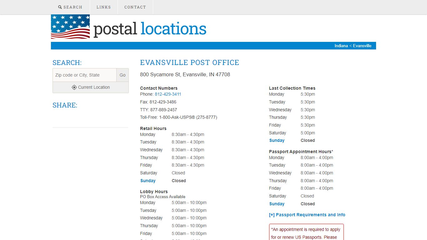 Post Office in Evansville, IN - Hours and Location - Postal Locations